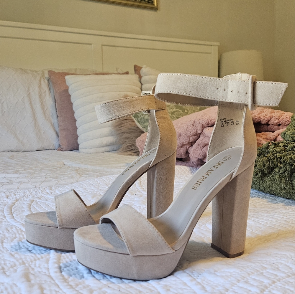 Nude Ankle Strap Open Toe Sandal Block High Heels